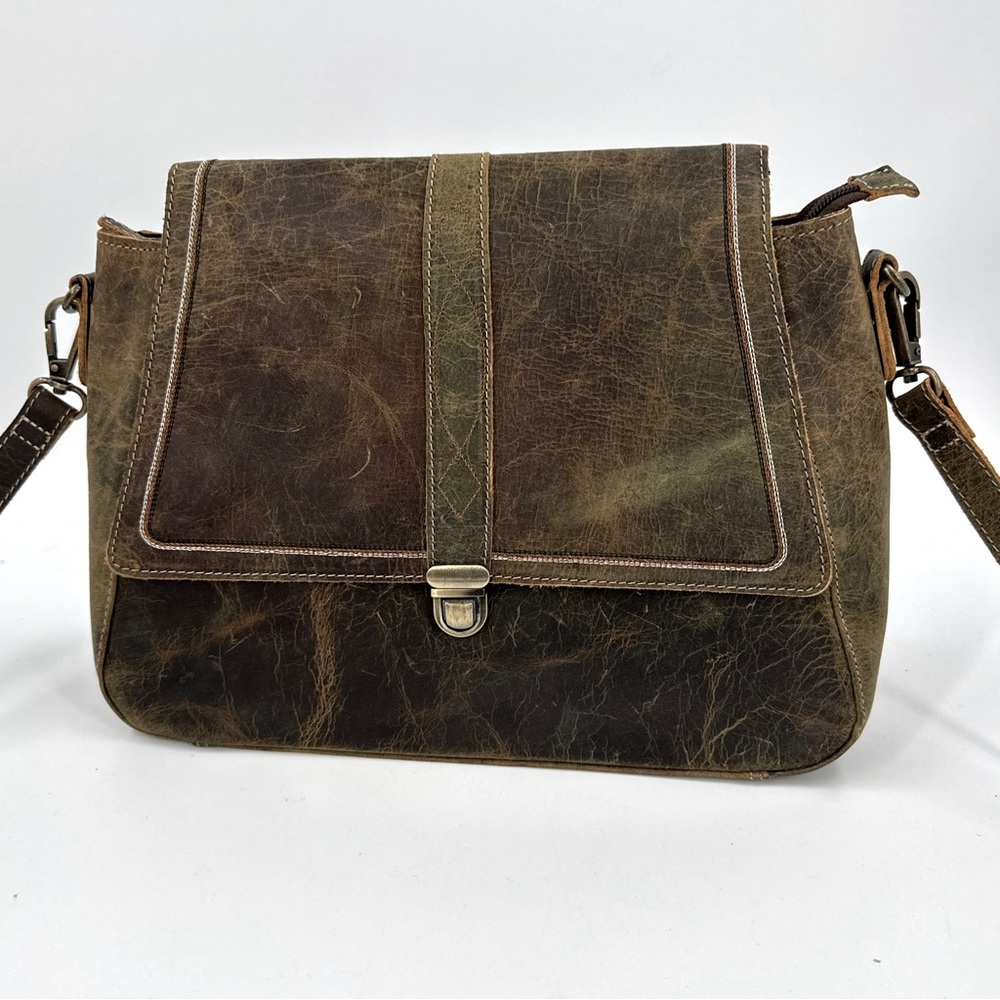 Distressed All Leather Myra Carol Crossbody Shoulder Bag.